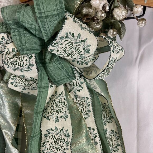 Christmas Tree Topper Bow Star Holiday Decor Mod Farmhouse White, Green & Silver - Picture 12 of 12